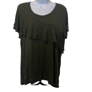 ana Large Green Asymmetrical Ruffle Short Sleeve TShirt Top Casual Lagenlook